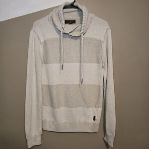 Trash Nouveau Mens Pullover Funnel Neck Knit Sweater Cream Size Small Drawstring